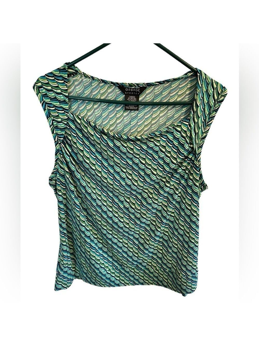 George Stretch Abstract Sleeveless Summer Top Blouse Womens 16 / 18 Green & Blue